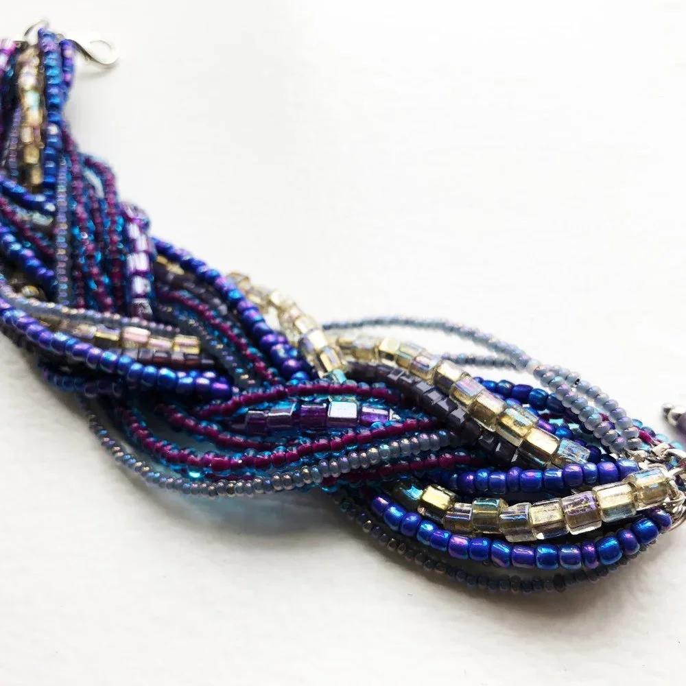 Super Chunky Purple Bracelet, Statement Wide Seed Bead Bracelet OOAK